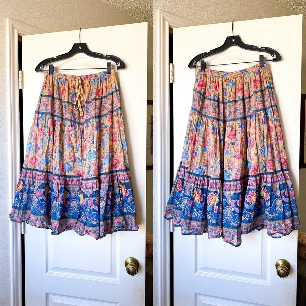 Spell Seashell Maxi Skirt Opal Cotton Floral Mermaid Print Small EUC - Picture 2 of 9